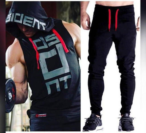 ๐๏ธโโ๏ธ Black Gym Sleeveless Hood Tracksuit โจ โ Menโs 2-Piece Sports & Jogging Wear Set ๐ค