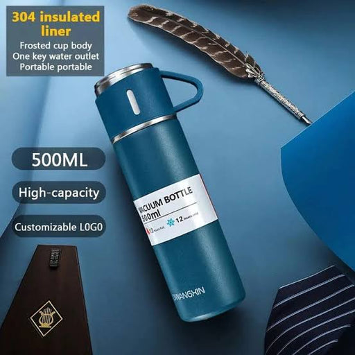 🥤 Vacuum Insulated Water Bottle Set ✨ – 500ml Stainless Steel Thermos With Gift Box 🎁 (Random Color)