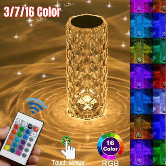 🌹💎 16 Colors Diamond Rose Crystal Touch Lamp | USB Rechargeable Table Lamp With Remote ✨🔮