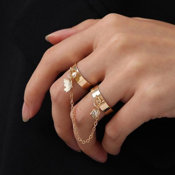 💍✨ 2 Finger Gold Butterfly Rings | Trendy Pair Rings Set 🦋🌟