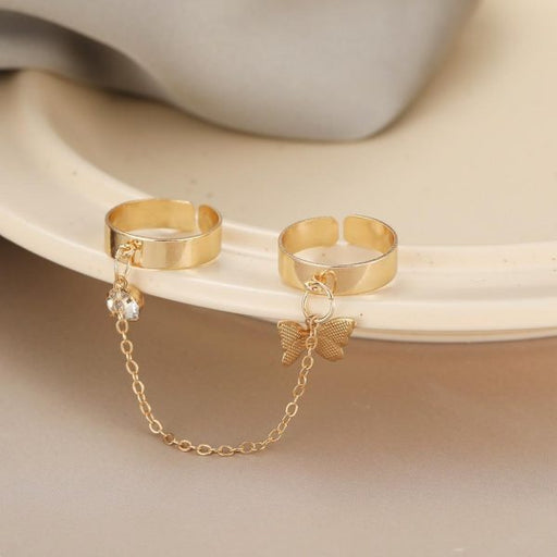 💍✨ 2 Finger Gold Butterfly Rings | Trendy Pair Rings Set 🦋🌟