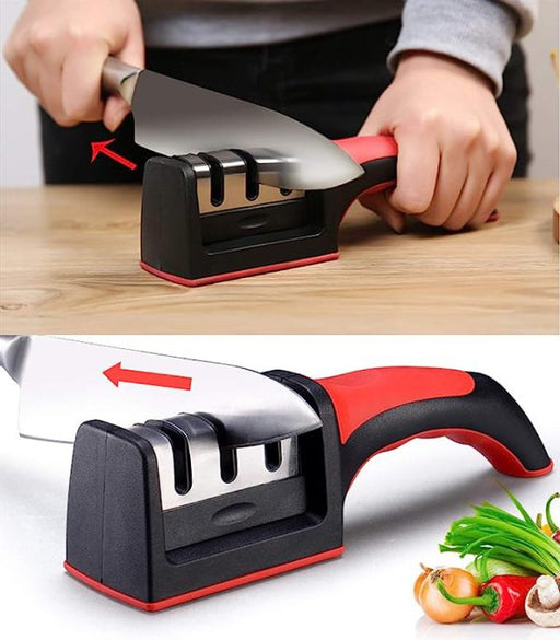 🍴🔪 3-in-1 Knife Sharpener with Fruit & Meat Knife Peeler – 3-Stage Diamond Coated Sharpener Set ✨👌