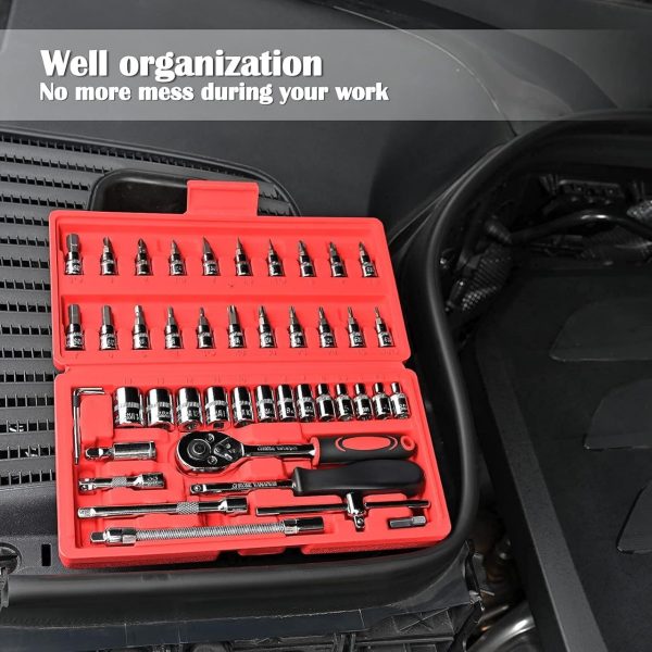 🔧🧰 46-Piece Professional Socket Wrench Tool Set | Heavy-Duty Portable Kit 🚗🏍️🏠
