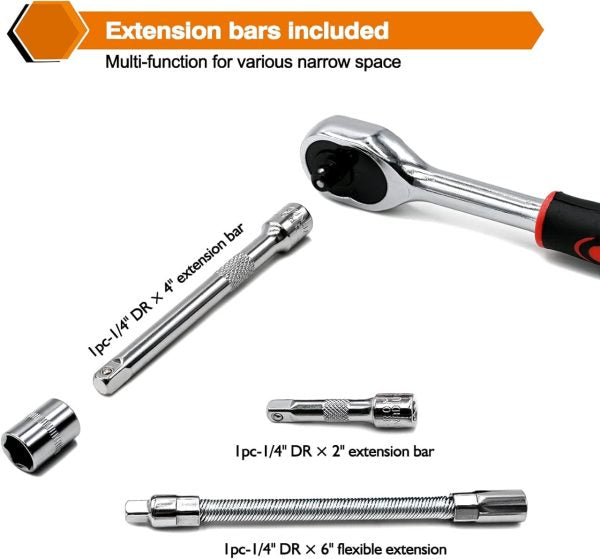 🔧🧰 46-Piece Professional Socket Wrench Tool Set | Heavy-Duty Portable Kit 🚗🏍️🏠