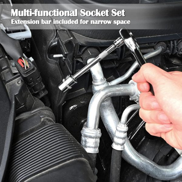🔧🧰 46-Piece Professional Socket Wrench Tool Set | Heavy-Duty Portable Kit 🚗🏍️🏠