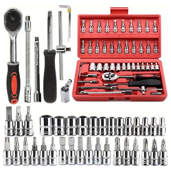 🔧🧰 46-Piece Professional Socket Wrench Tool Set | Heavy-Duty Portable Kit 🚗🏍️🏠