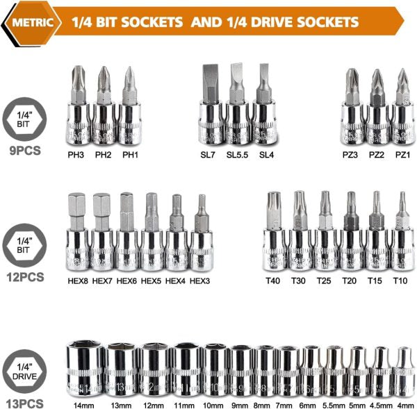 🔧🧰 46-Piece Professional Socket Wrench Tool Set | Heavy-Duty Portable Kit 🚗🏍️🏠