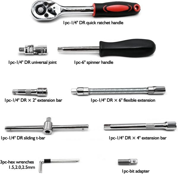 🔧🧰 46-Piece Professional Socket Wrench Tool Set | Heavy-Duty Portable Kit 🚗🏍️🏠