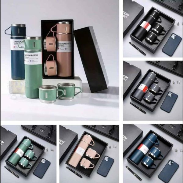 🥤 500ml Stainless Steel Vacuum Flask Water Bottle With 2 Extra Cups (160ml) – 3-Piece Thermal Travel Set 🌍