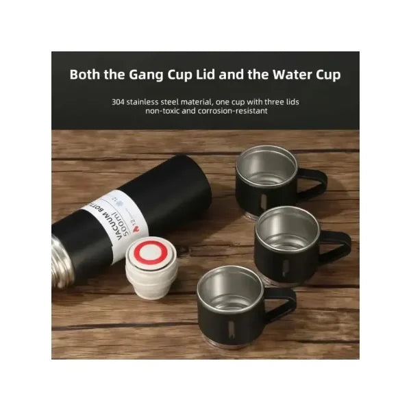 🥤 500ml Stainless Steel Vacuum Flask Water Bottle With 2 Extra Cups (160ml) – 3-Piece Thermal Travel Set 🌍