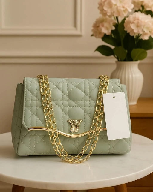 ✨ Girl's Embroidered Chain Crossbody Bag – Stylish & Multipurpose | Light Green