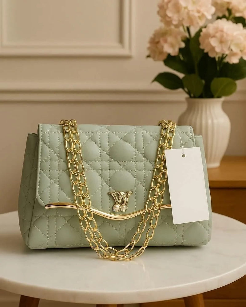 ✨ Girl's Embroidered Chain Crossbody Bag – Stylish & Multipurpose | Light Green