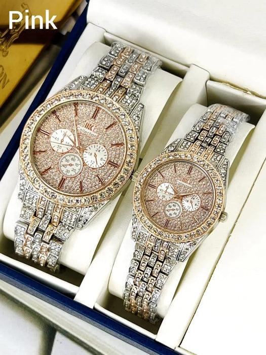 ⌚ Stainless Steel Diamond Stone Couple Watches – Set of 2 💑💎✨