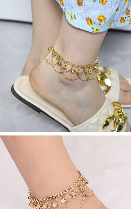 👣 2 Pc Bell Gold Plated Anklet – Free Size ✨💛