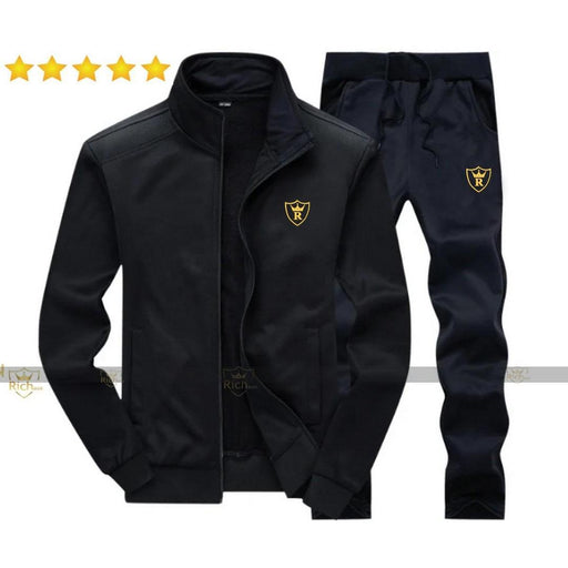 🖤 Men's Fleece Track Suit – 2 Pcs | Plain Collar Design ✨👟
