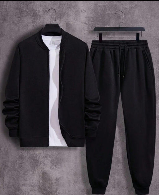 🖤 Men's Fleece Zipper Track Suit – 2 Pcs | Black | Stylish & Comfortable 👟✨