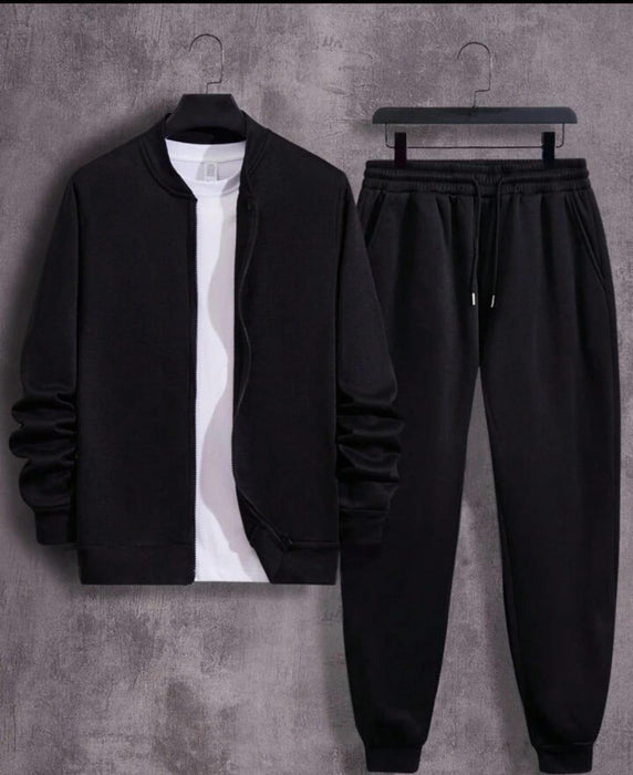 🖤 Men's Fleece Zipper Track Suit – 2 Pcs | Black | Stylish & Comfortable 👟✨
