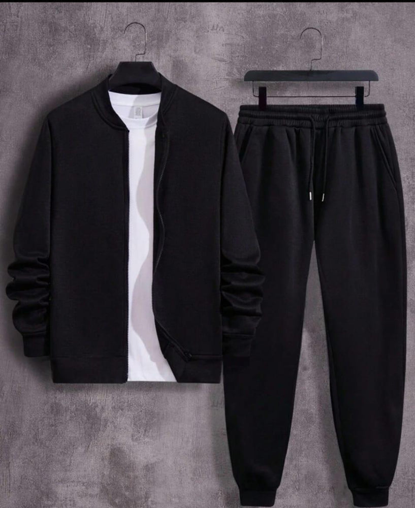 🖤 Men's Fleece Zipper Track Suit – 2 Pcs | Black | Stylish & Comfortable 👟✨