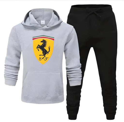 🧥👖 2 Pcs Men's Fleece Printed Hoodie Track Suit – Grey | Warm, Stylish & Durable