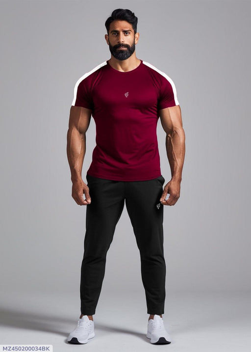 👕👖 2 Pcs Men's Polyester Printed Track Suit – Maroon | Summer Collection ☀️