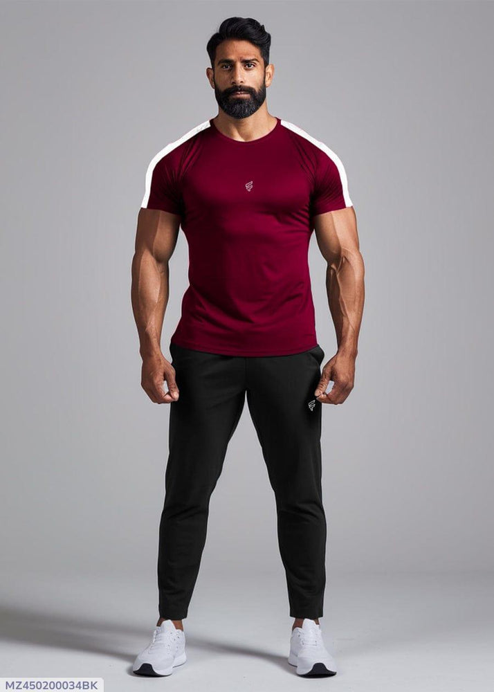 👕👖 2 Pcs Men's Polyester Printed Track Suit – Maroon | Summer Collection ☀️