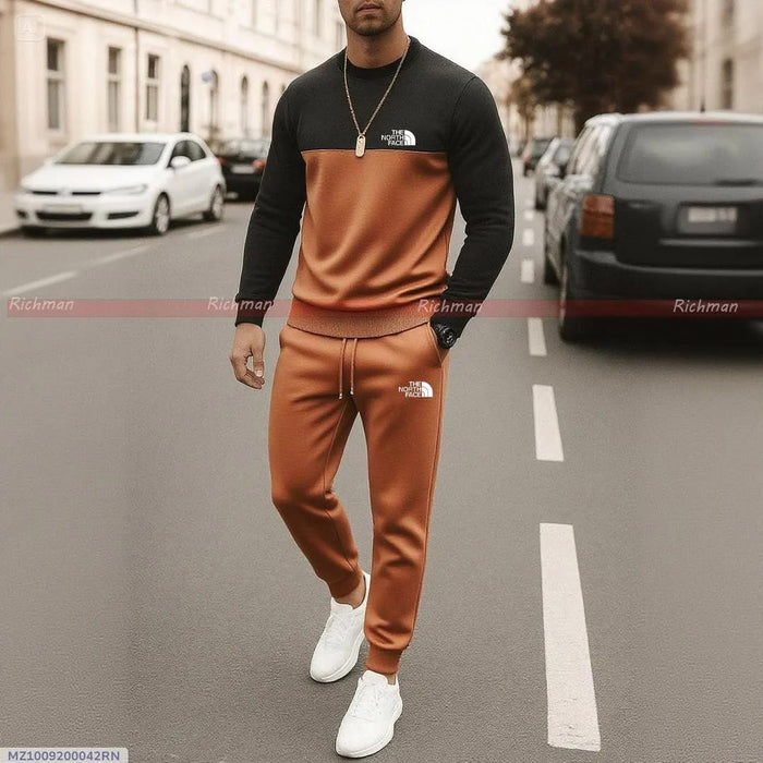 👕👖 2 Pcs Men's Micro Printed Track Suit – Brown | Casual & Sportswear