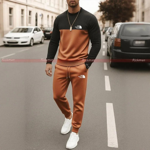 👕👖 2 Pcs Men's Micro Printed Track Suit – Brown | Casual & Sportswear