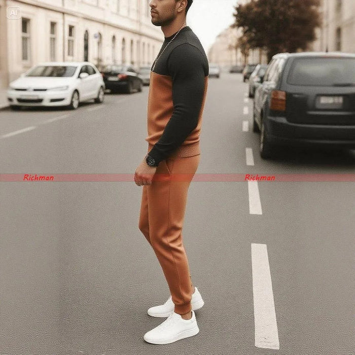 👕👖 2 Pcs Men's Micro Printed Track Suit – Brown | Casual & Sportswear