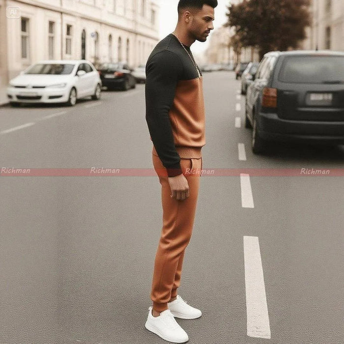 👕👖 2 Pcs Men's Micro Printed Track Suit – Brown | Casual & Sportswear