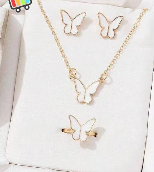 🦋 Butterfly Jewelry Set ✨ – Pack of 4 (Necklace, Earrings, Ring & Pendant) 💖