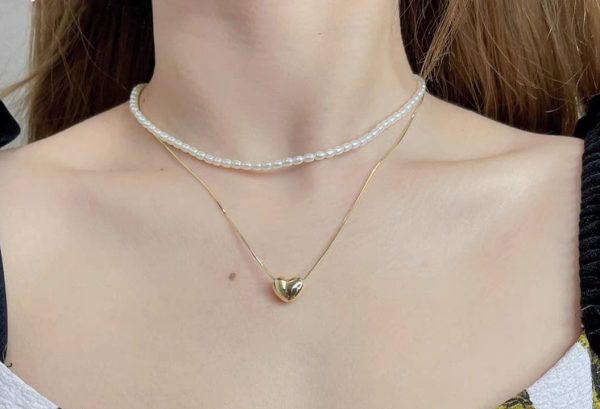 💖✨ Elegant Double Layer Heart Pearl Pendant Necklace | Women’s Party Jewelry 🎀🌸