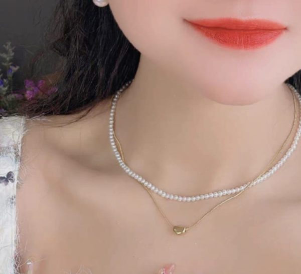 💖✨ Elegant Double Layer Heart Pearl Pendant Necklace | Women’s Party Jewelry 🎀🌸