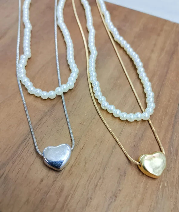 💖✨ Elegant Double Layer Heart Pearl Pendant Necklace | Women’s Party Jewelry 🎀🌸