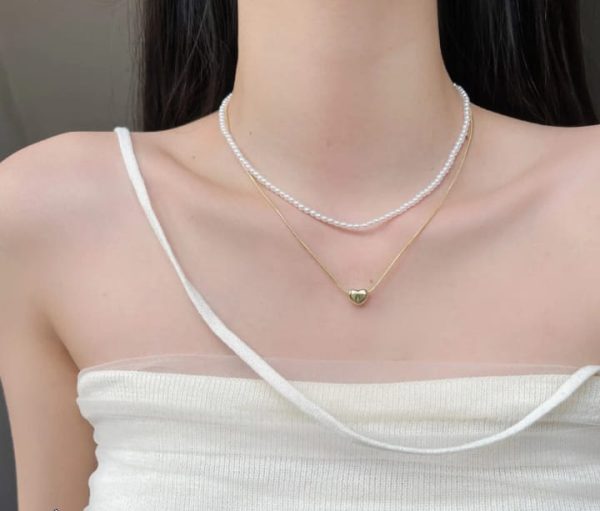 💖✨ Elegant Double Layer Heart Pearl Pendant Necklace | Women’s Party Jewelry 🎀🌸