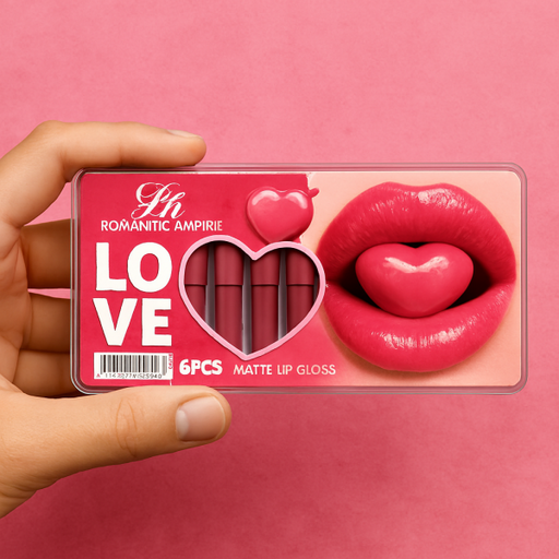 💄❤️ GR Romantic Love Matte Lip Gloss Set – 6 Pcs | Rich Red & Maroon Shades ✨🌸