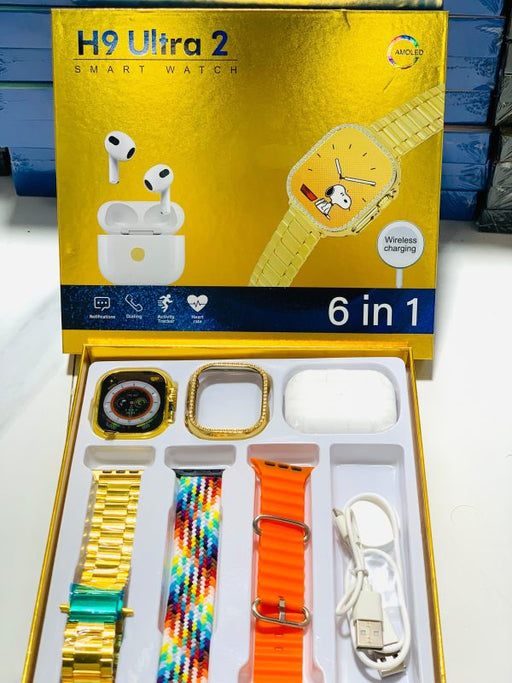 ⌚🎧 H9 Ultra 2 Smart Watch – Original Full Display with AirPods 3 Model, Watch Cover & Straps (6-in-1 Set) 🔥✨