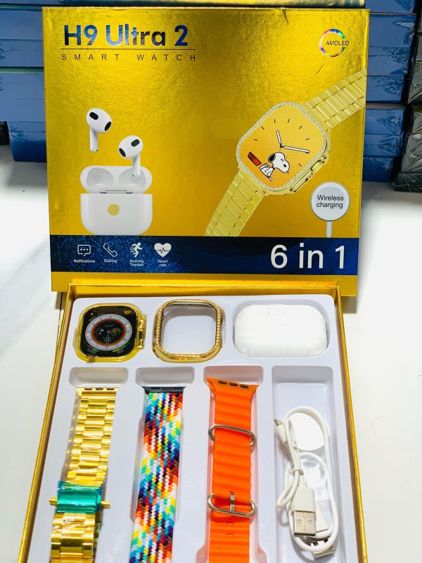 ⌚🎧 H9 Ultra 2 Smart Watch – Original Full Display with AirPods 3 Model, Watch Cover & Straps (6-in-1 Set) 🔥✨