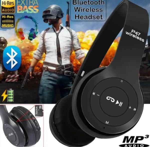 🎧 P47 Wireless Bluetooth Headphones 🎮 – Ultra-Small Gaming Headset (Random Color) ✨
