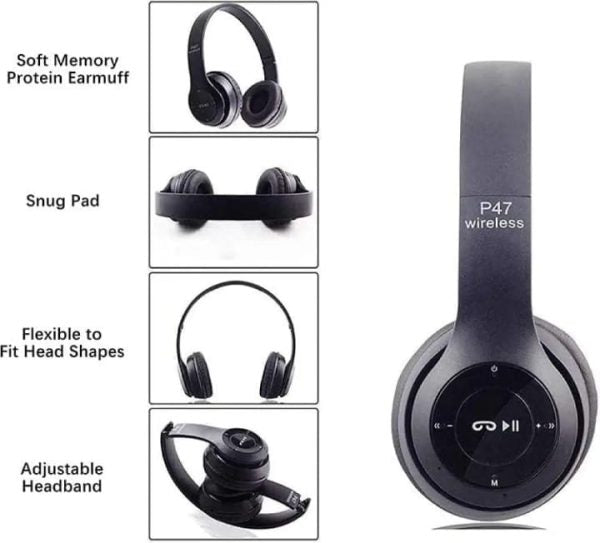 🎧 P47 Wireless Bluetooth Headphones 🎮 – Ultra-Small Gaming Headset (Random Color) ✨