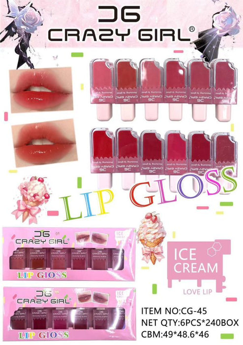 💄 Pack of 6 – Crazy Girl Ice Cream Matte Lipgloss 🍦✨ – Premium Lip Gloss Set for Girls & Women 👩‍🦰💖