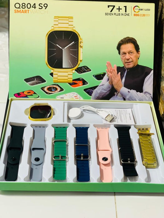 ⌚✨ Q804 Imran Khan New Model Watch – Golden Color with 7 Straps & Original Metal Strap 💎🔥