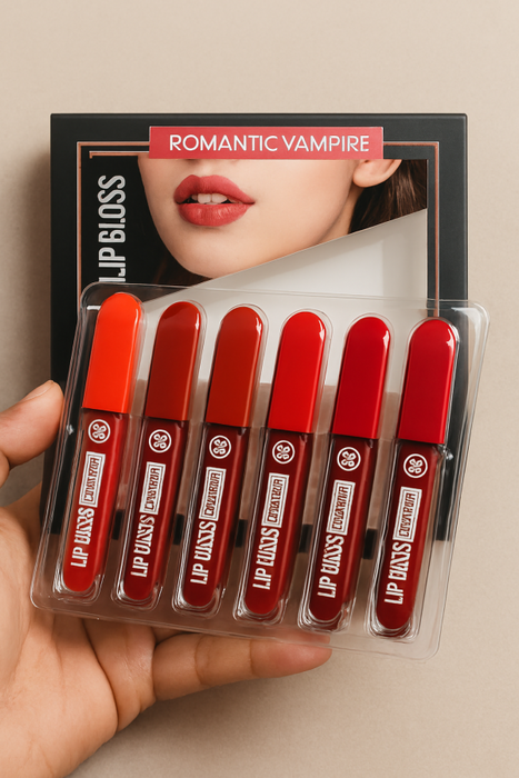 💄🔥 Romantic Empire Matte Lipgloss Set of 6 – High Pigment, Long-lasting Liquid Lip Gloss | Red Collection ❤️✨