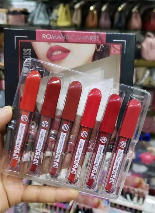 💄🔥 Romantic Empire Matte Lipgloss Set of 6 – High Pigment, Long-lasting Liquid Lip Gloss | Red Collection ❤️✨