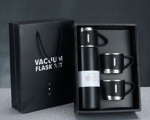 🥤 Stainless Steel Vacuum Flask Set ✨ – 500ml Thermos Bottle With 2 Cups (Random Color) 🎁