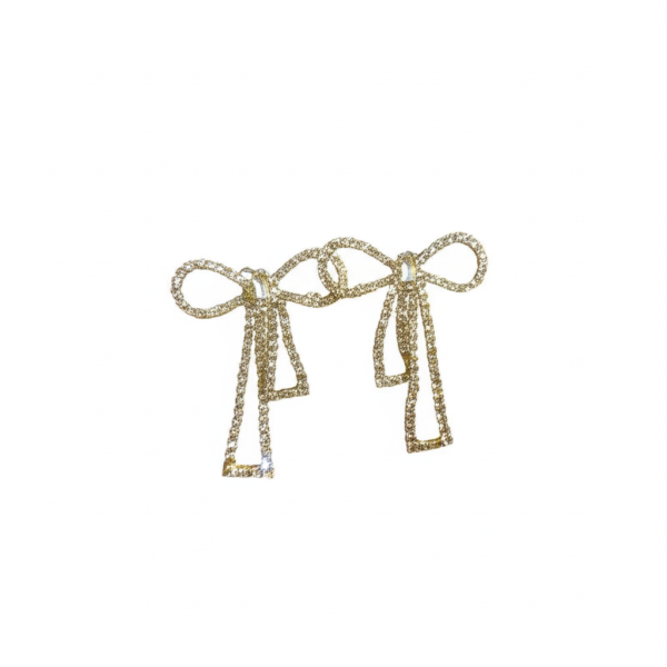 🎀✨ PQT-985 Bow Shape Zircon Korean Earrings | Golden Color 💎🌸